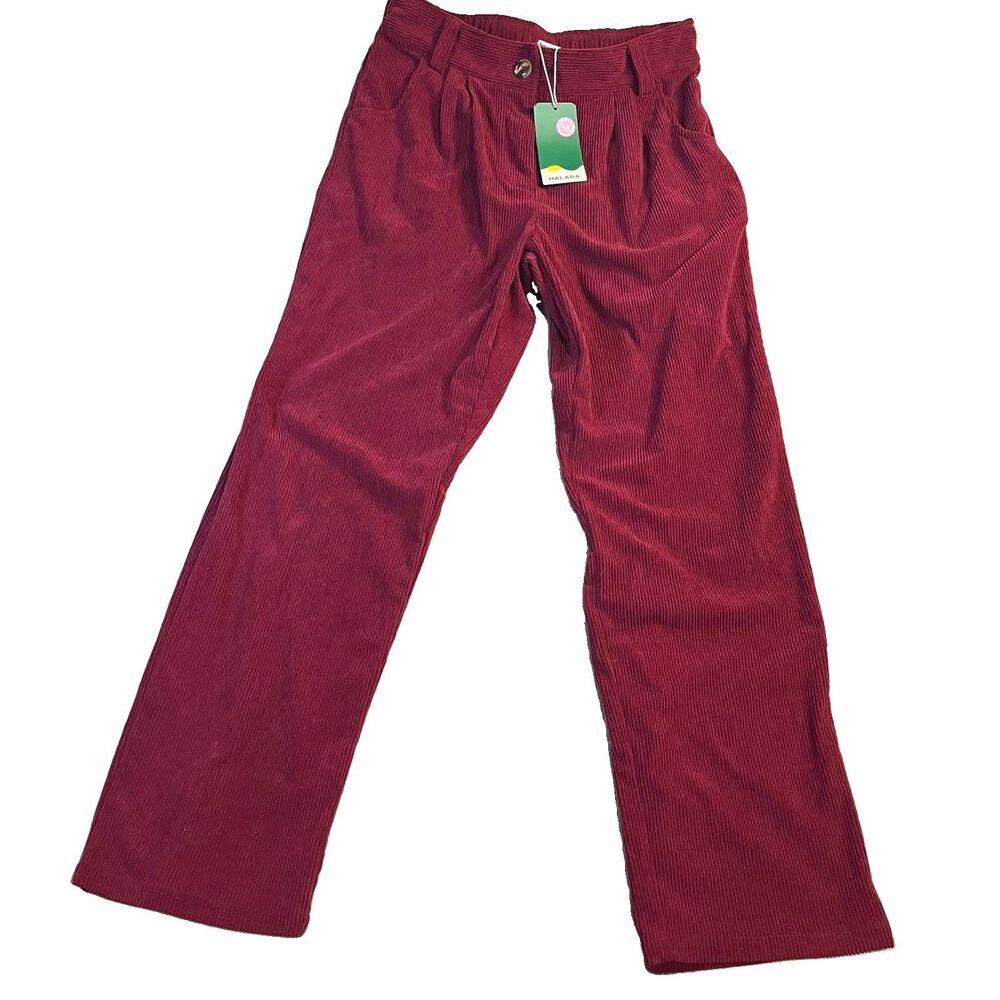 Halara Corduroy High-Rise Straight Leg Pants Burgundy Womens Size M Tall NEW